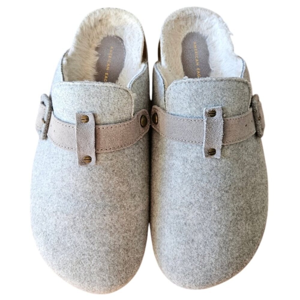 American Eagle Women's Felt Shearling Gray Clog Slip-on Shoes Size 10. - Picture 10 of 16